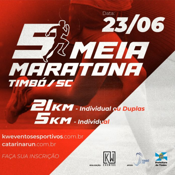 Inscrições abertas para a 5ª Meia Maratona de Timbó