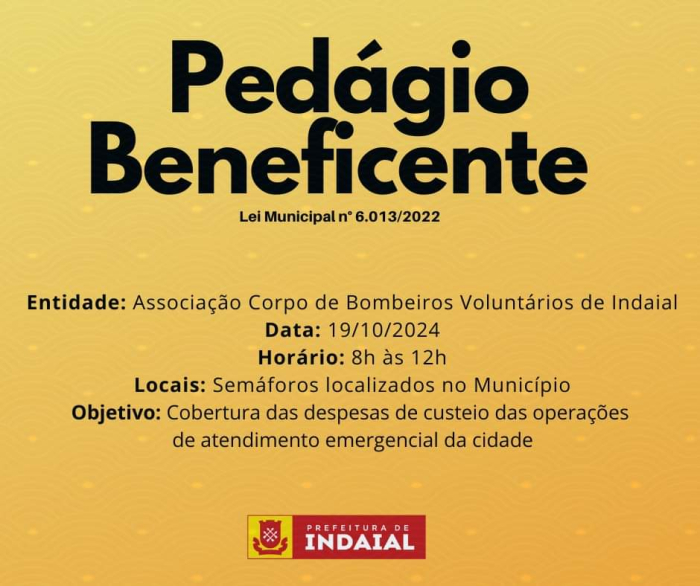 PEDÁGIO BENEFICENTE EM PROL DOS BOMBEIROS VOLUNTÁRIOS É NESTE SÁBADO (19)