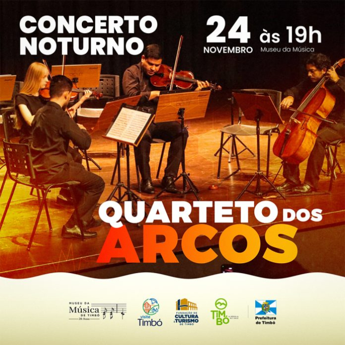 Concerto Noturno com Quarteto dos Arcos é neste domingo no Museu da Música de Timbó