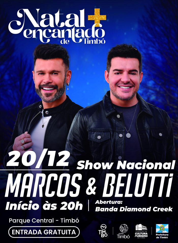 Timbó terá show nacional gratuito com Marcos e Belutti dia 20 de dezembro