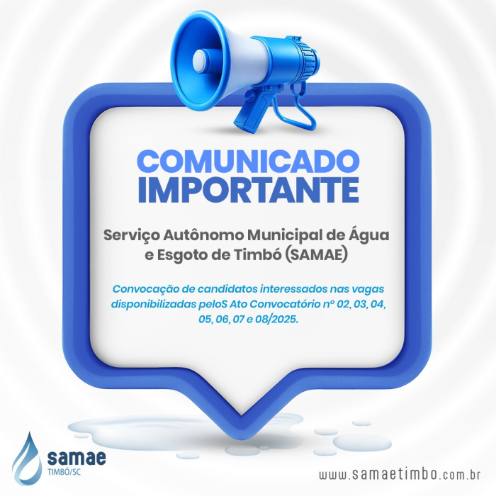 SAMAE de Timbó Realiza Chamadas Públicas Suplementares com Vagas para Diversas Áreas