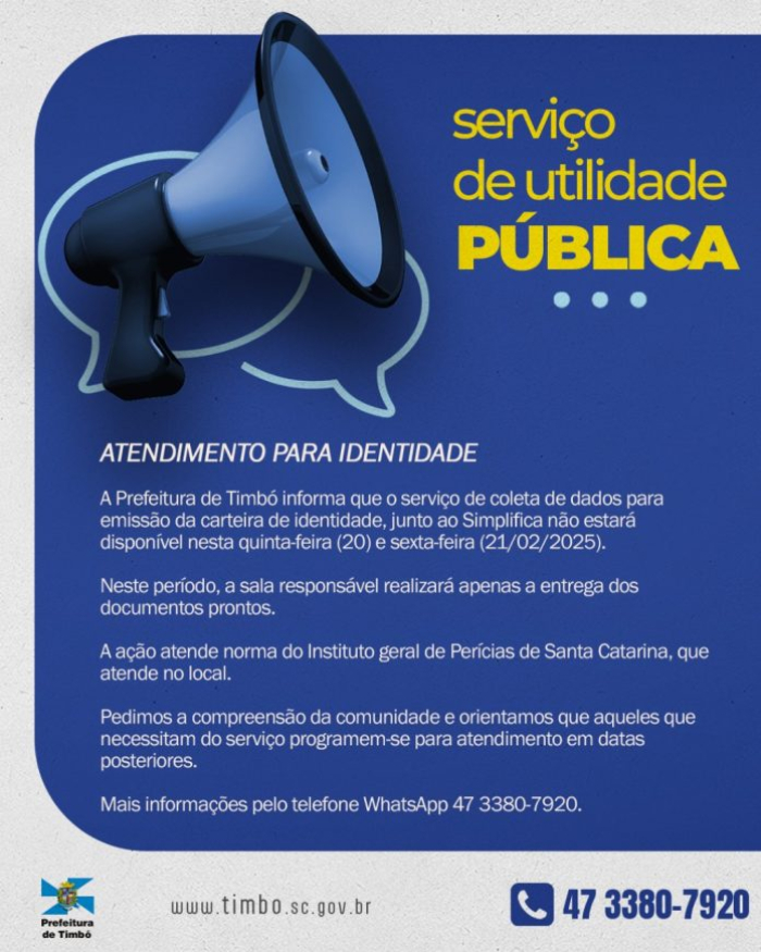Atendimento para  Carteiras de Identidade