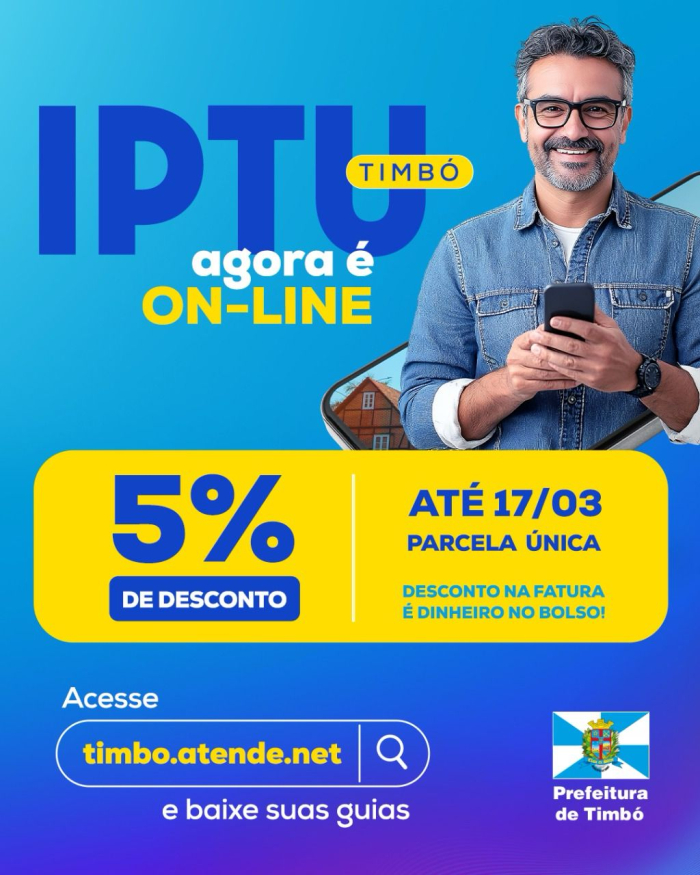Prefeitura de Timbó reforça prazo para pagamento antecipado do IPTU com desconto