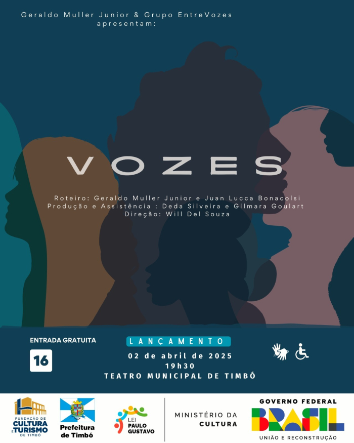 Teatro Municipal de Timbó recebe o lançamento do curta-metragem Vozes, obra inspirada em personagens femininas, nesta quarta-feira (2)