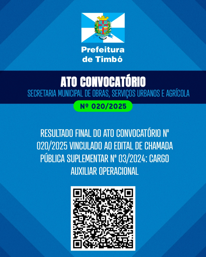 PREFEITURA DE TIMBÓ DIVULGA RESULTADO FINAL PARA AUXILIAR OPERACIONAL NA SECRETARIA DE OBRAS