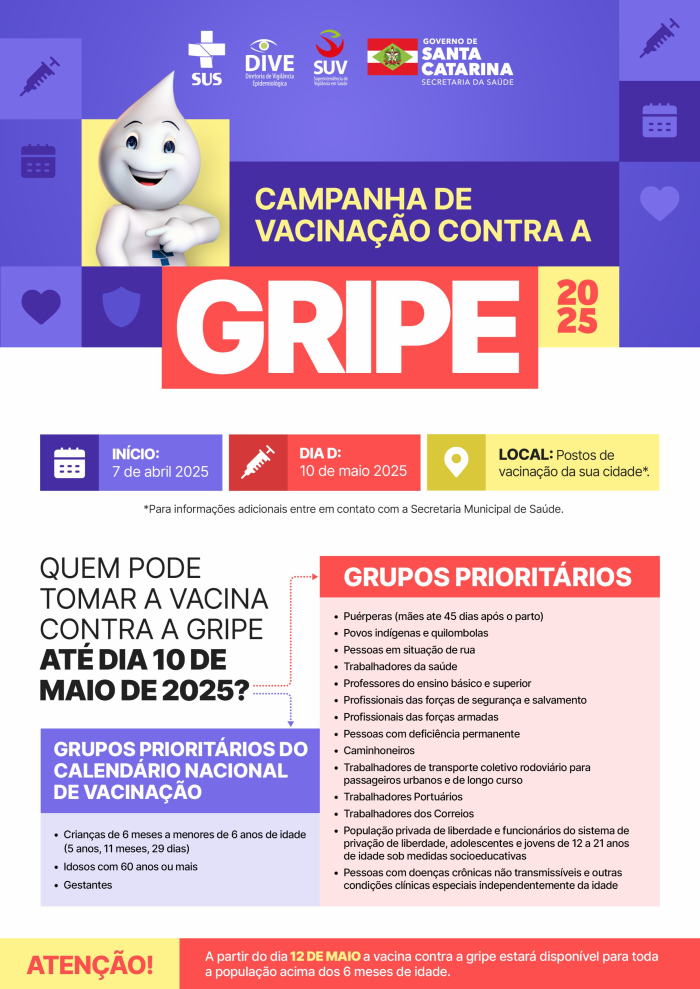 Campanha de vacinação contra a Influenza em Timbó avança e Dia D acontece dia 10 de maio.