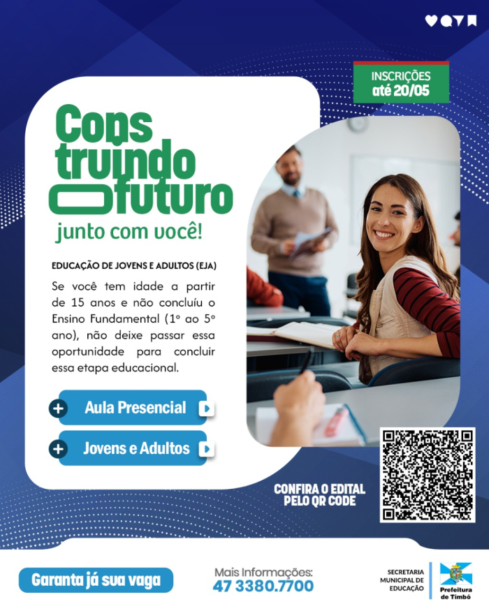 Educação prorroga inscrições para o EJA em Timbó