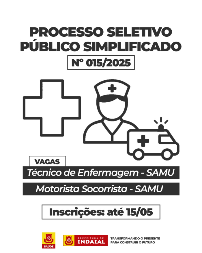 Indaial abre Processo Seletivo Simplificado para vagas temporárias no SAMU