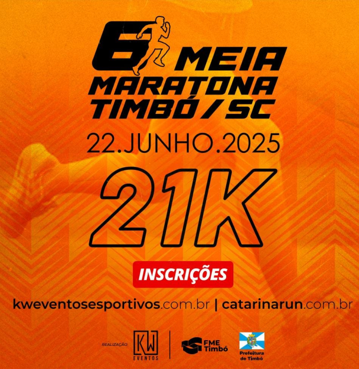 Timbó promove a 6ª Meia Maratona com diferentes distâncias para toda a família no dia 22 de junho