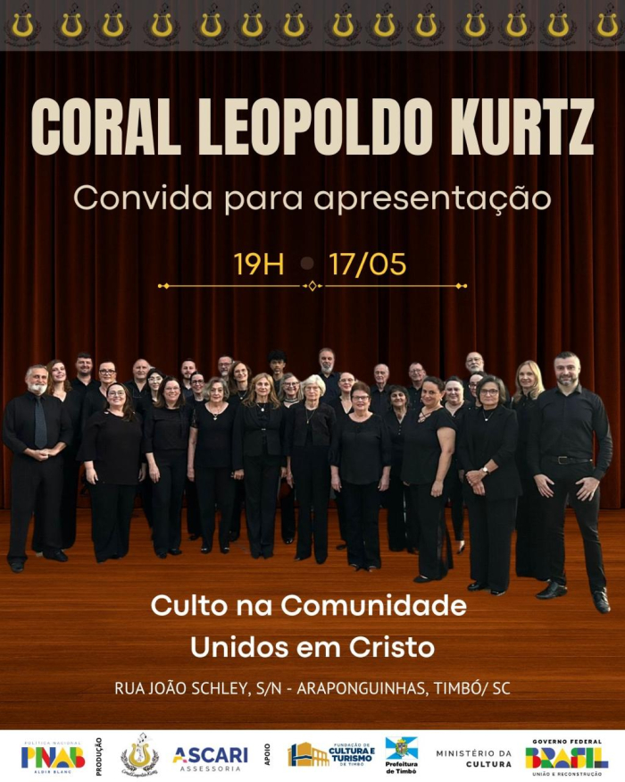 Coral Leopoldo Kurtz realiza apresentações gratuitas como contrapartida da Lei Aldir Blanc em Timbó