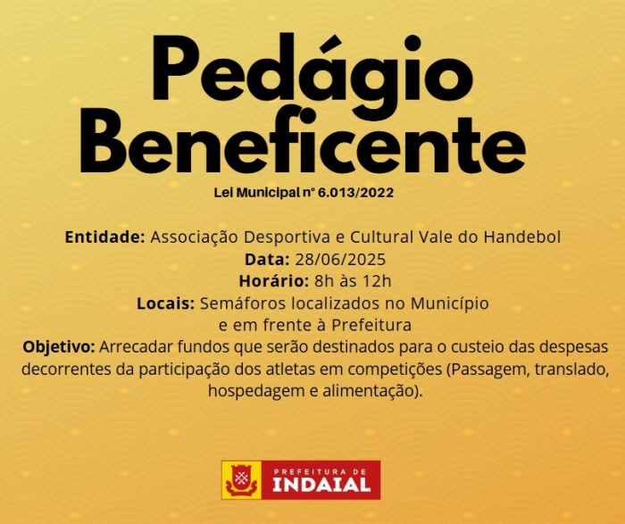Pedágio beneficente em prol da Associação Desportiva e Cultural Vale do Handebol 