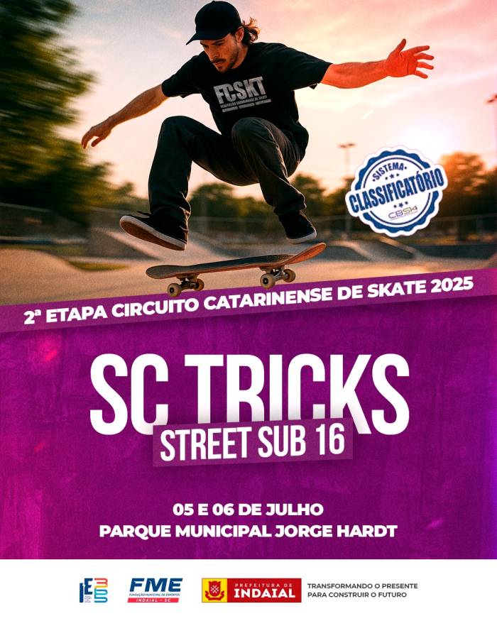 Indaial recebe a 2ª Etapa do Circuito Catarinense de Skate Street Sub16 neste fim de semana