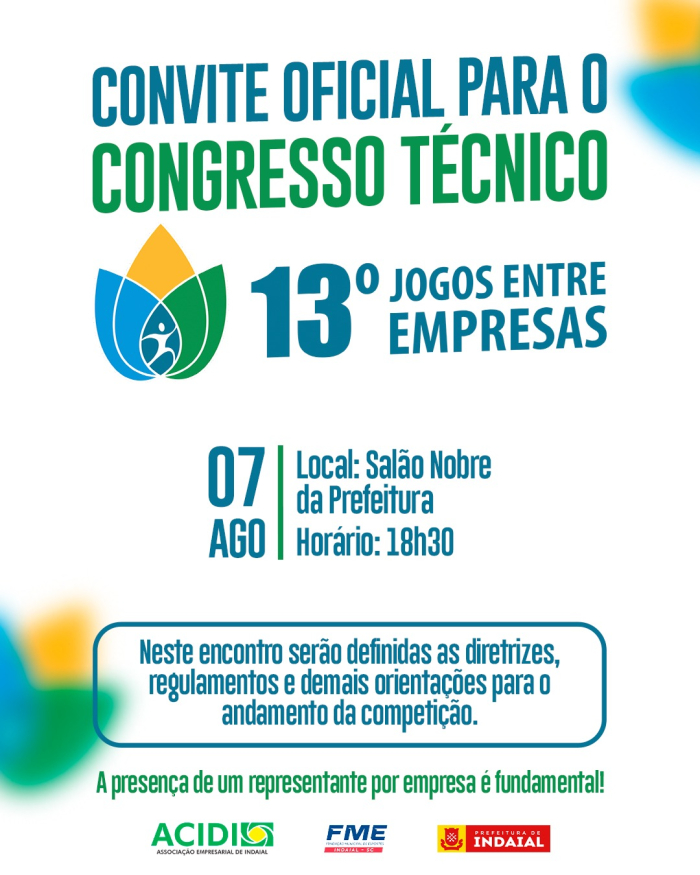 Congresso Técnico dos 13º Jogos Entre Empresas será realizado em Indaial