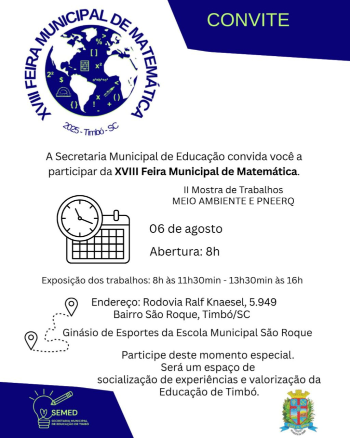 18ª Feira Municipal de Matemática de Timbó acontece nesta quarta-feira