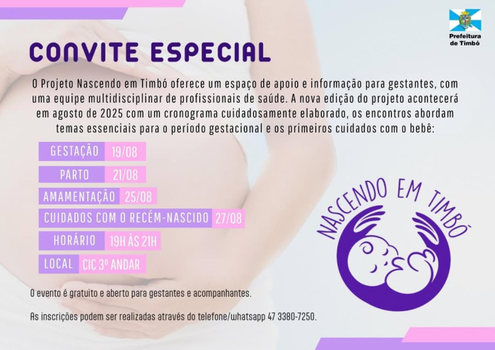 Nova edição do Projeto Nascendo em Timbó traz orientações sobre gestação, parto e cuidados com o bebê