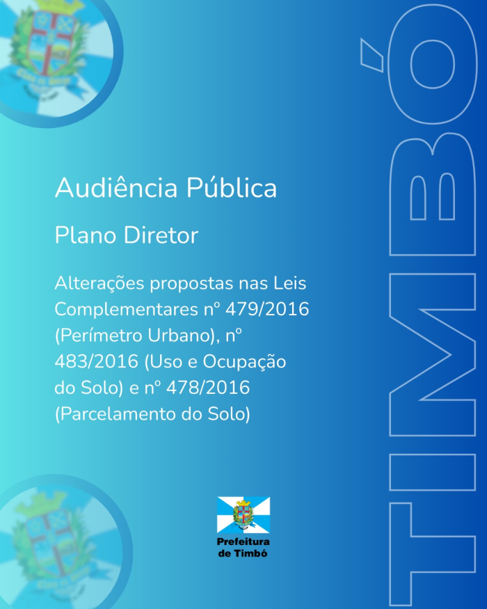 Prefeitura de Timbó promove audiência pública sobre Plano Diretor