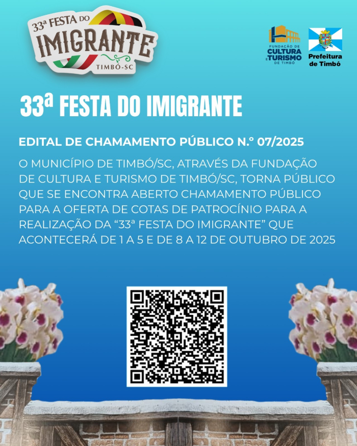 Timbó abre chamamento público para cotas de patrocínio da 33ª Festa do Imigrante