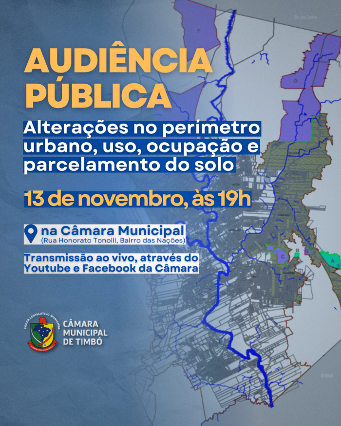 Câmara de Timbó discute na próxima semana alterações no perímetro urbano, uso, ocupação e parcelamento do solo no município