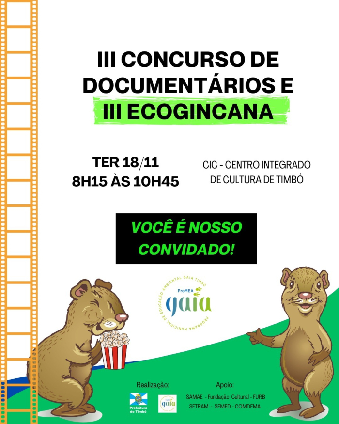 Timbó promove premiação do III Concurso de Documentários e da III Ecogincana