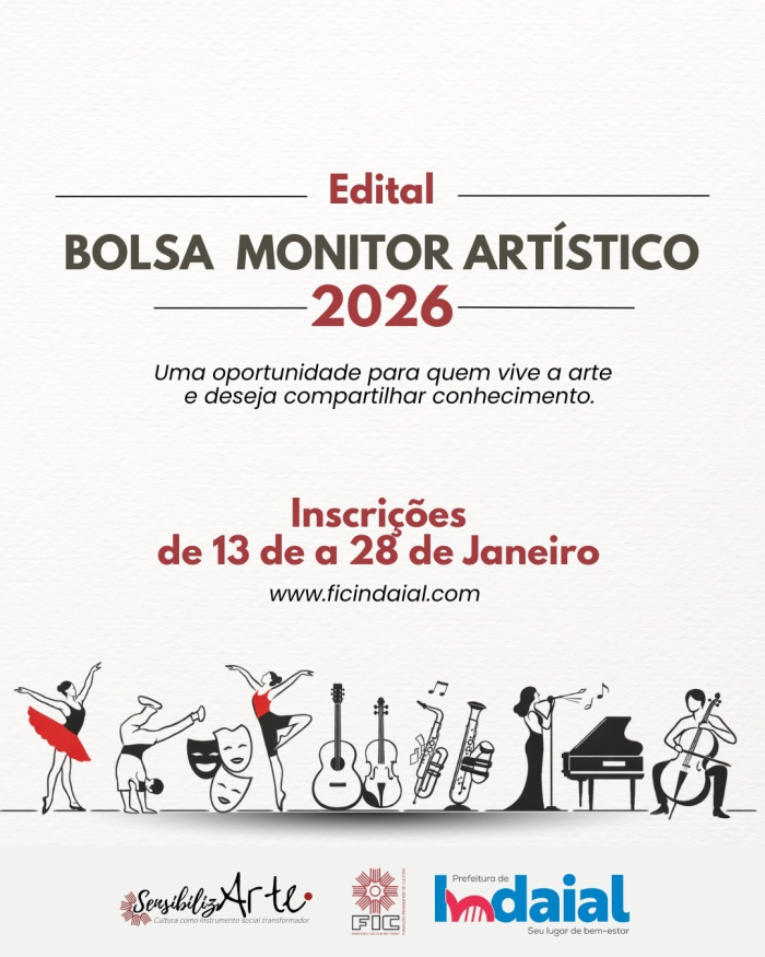 Fundação Indaialense de Cultura abre inscrições para Bolsa Monitor Artístico 2026