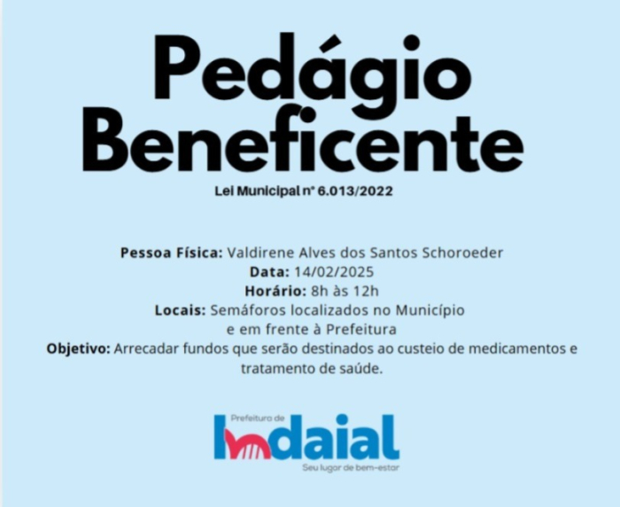 Pedágio beneficente em prol de Valdirene Alves dos Santos Schoroeder