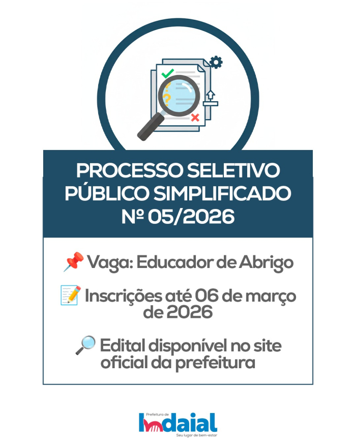 Prefeitura abre processo seletivo para Educador de Abrigo com inscrições até 6 de março