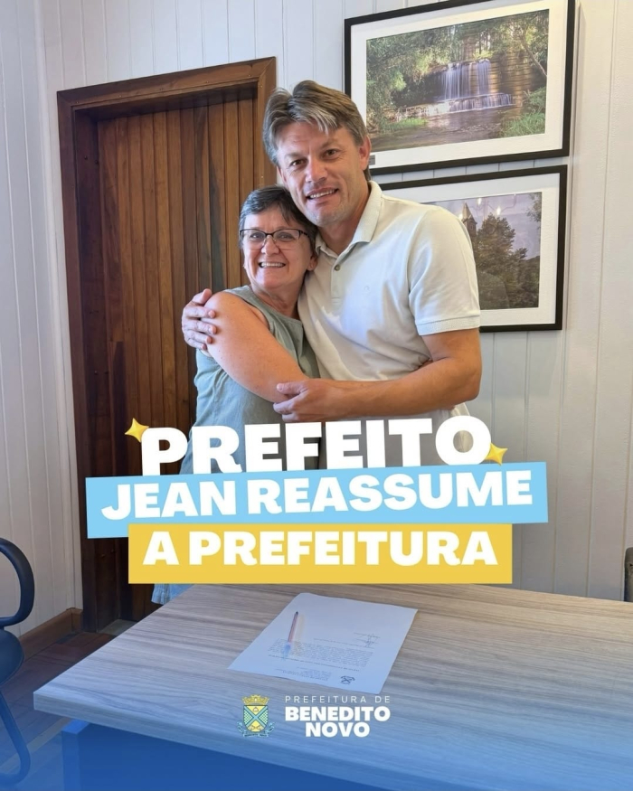 Após um período de férias de 10 dias, o prefeito Jean Grundmann volta a assumir o cargo à frente da Prefeitura de Benedito Novo.