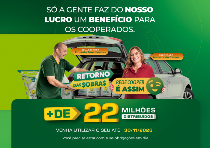 Rede Cooper inicia distribuição de mais de R$ 22 milhões em Retorno das Sobras