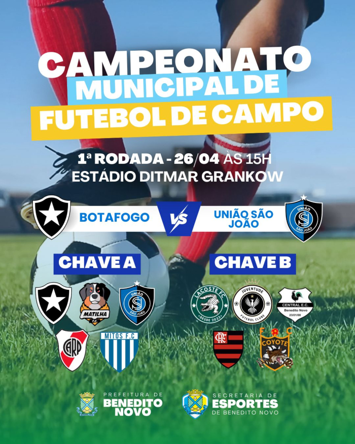 Domingo tem abertura do 35º Campeonato Municipal de Futebol de Campo de Benedito Novo