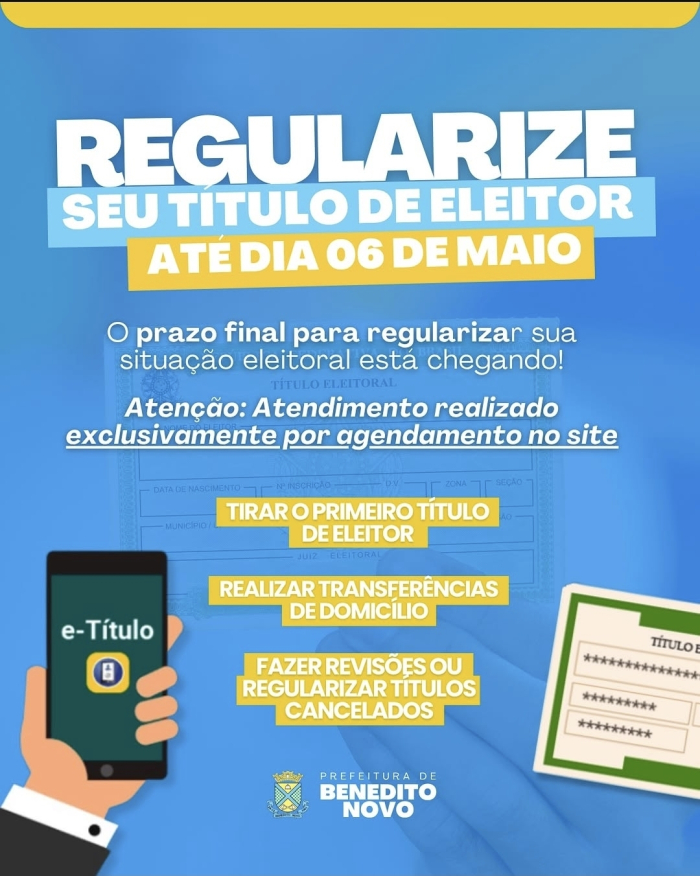 🚨 ATENÇÃO, ELEITOR DE BENEDITO NOVO: NÃO DEIXE PARA A ÚLTIMA HORA! 