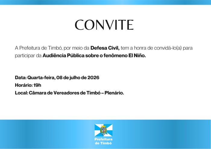 Prefeitura de Timbó realiza Audiência Pública sobre o fenômeno El Niño