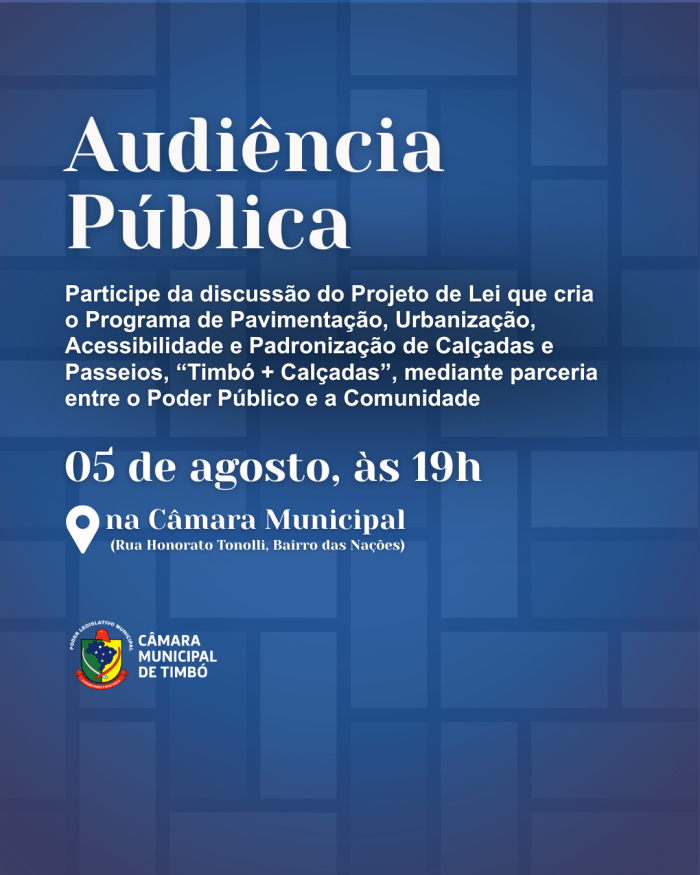 Câmara de Timbó vai discutir nesta quarta-feira projeto de lei que regulamenta execução e padronização das calçadas no município