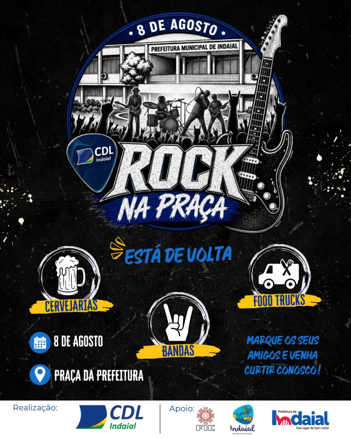 Rock na Praça contará com música, gastronomia e feira de expositores em Indaial no sábado (8)