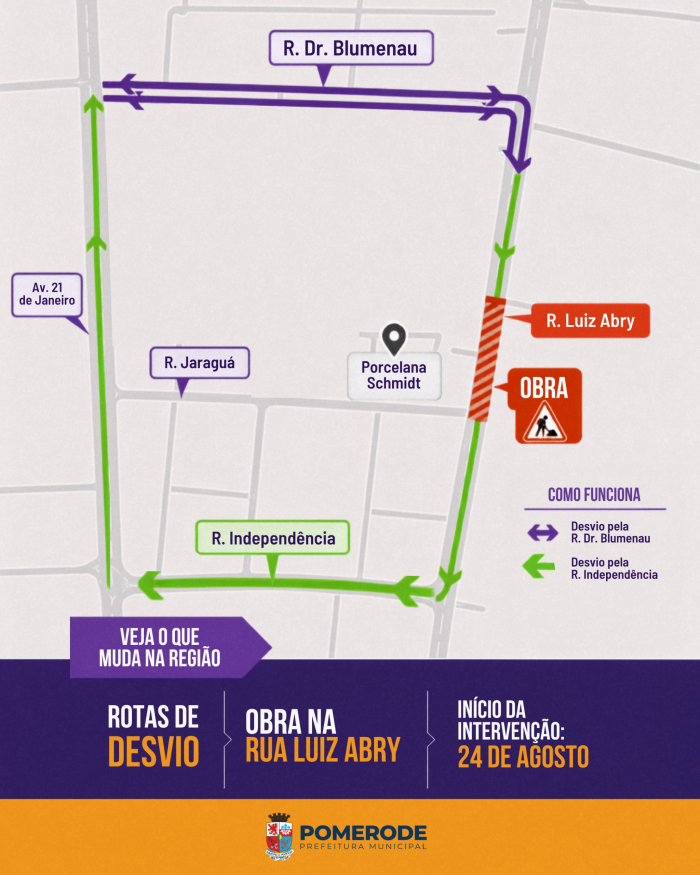 Rua Luiz Abry terá interdição total no trânsito para obras de substituição de galerias em Pomerode