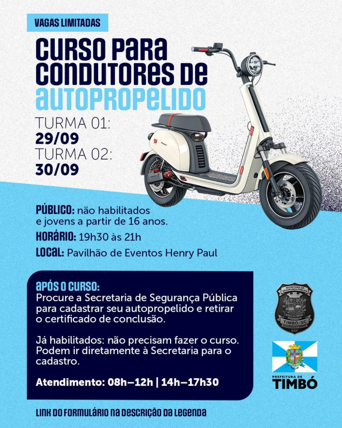 Segurança Pública promove curso para condutores de autopropelidos em Timbó