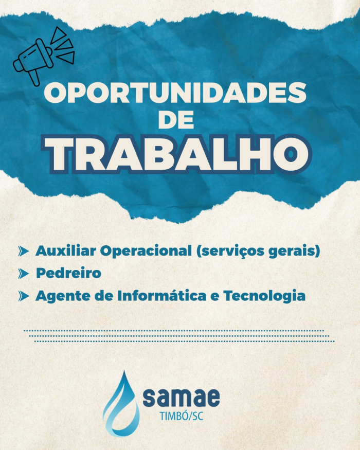 Samae Timbó está com oportunidades de trabalho