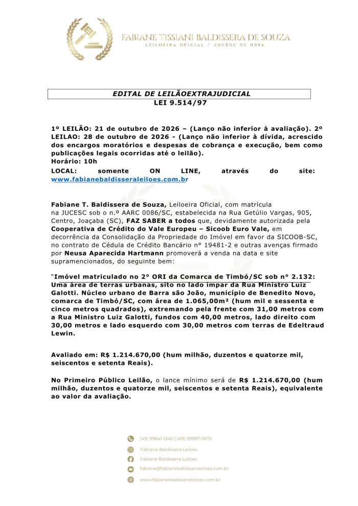 EDITAL DE LEILÃO EXTRAJUDICIAL