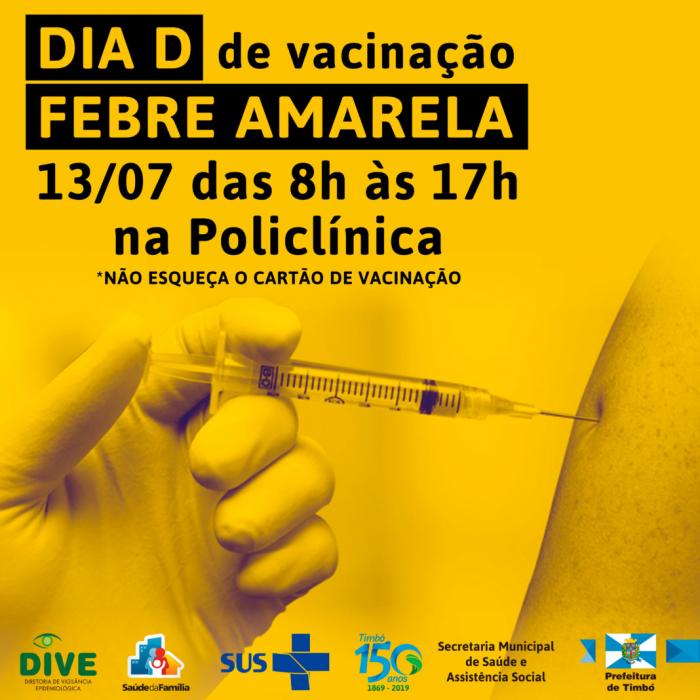 Dia 13 é o dia D da Campanha de Vacinação Contra a Febre Amarela