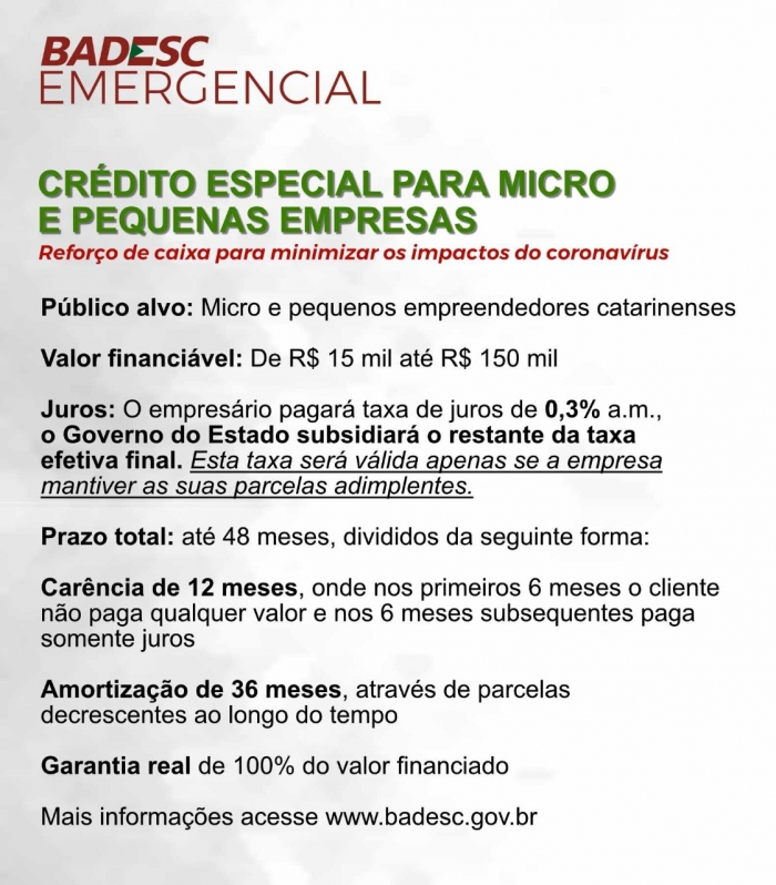 Badesc Emergencial atende micro e pequenas empresas afetadas pelos impactos do coronavírus