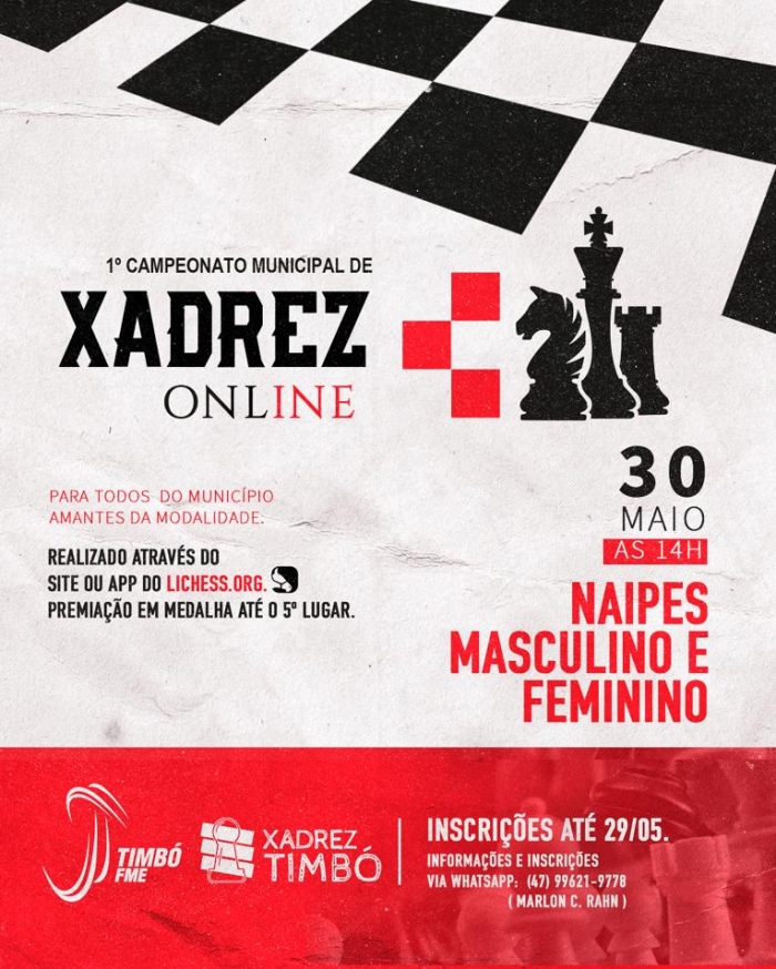 Vem aí o primeiro Campeonato Municipal de Xadrez online