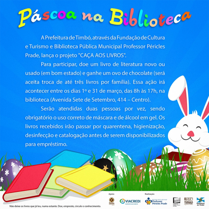 Fundação de Cultura e Turismo de Timbó lança ação “Caça aos Livros – a doce Páscoa do conhecimento”