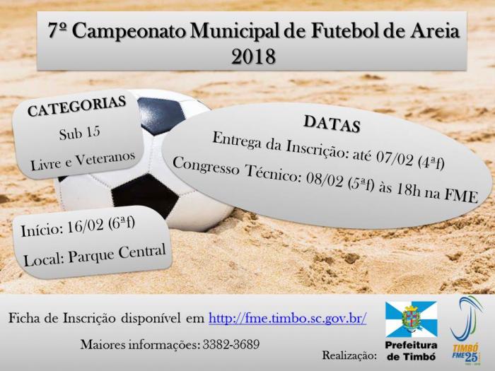 Abertas as inscrições para o 7º Campeonato de Futebol de Areia de Timbó