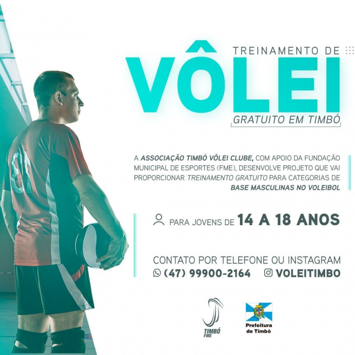 Projeto em Timbó irá proporcionar treinamento gratuito de voleibol para jovens