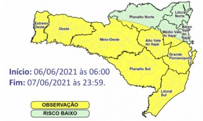 SC tem alerta para temporais e ventos fortes, segundo Defesa Civil