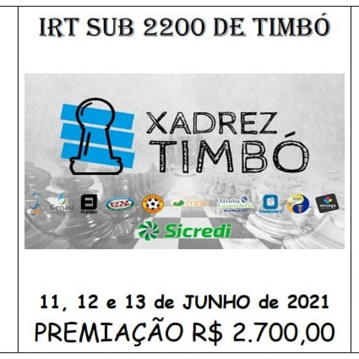 Timbó sedia IRT Sub-2200 de Xadrez neste final de semana