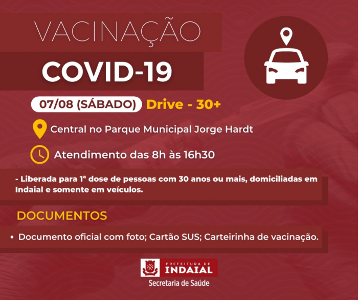 Indaial realiza Drive-Thru de vacinação contra a Covid-19 neste sábado (7)