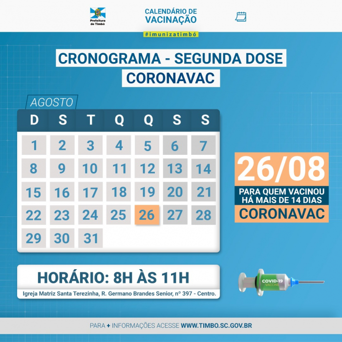 Secretaria de Saúde abre data de segunda dose da Coronavac