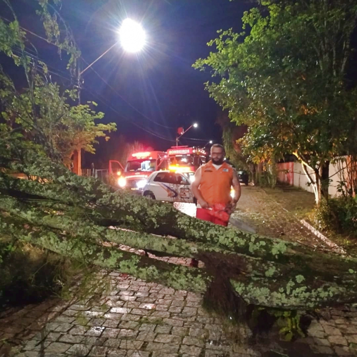 Enxurrada deixa ruas alagadas e árvores caídas em Timbó