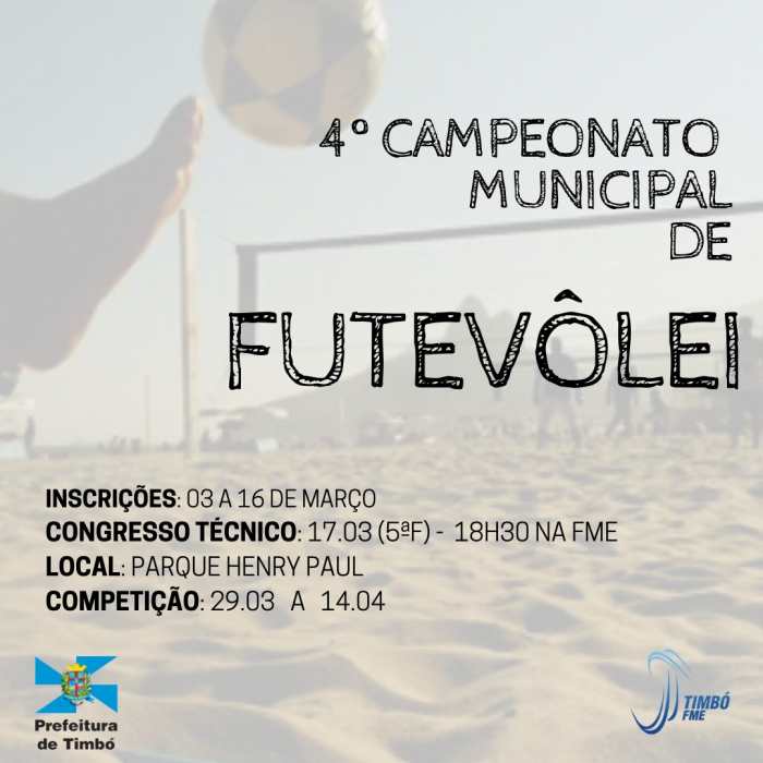 4º Campeonato Municipal de Futevôlei de Timbó está com inscrições abertas