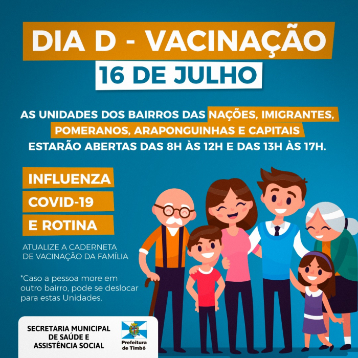 Unidades de Saúde de Timbó abrem neste sábado para aplicação de vacinas